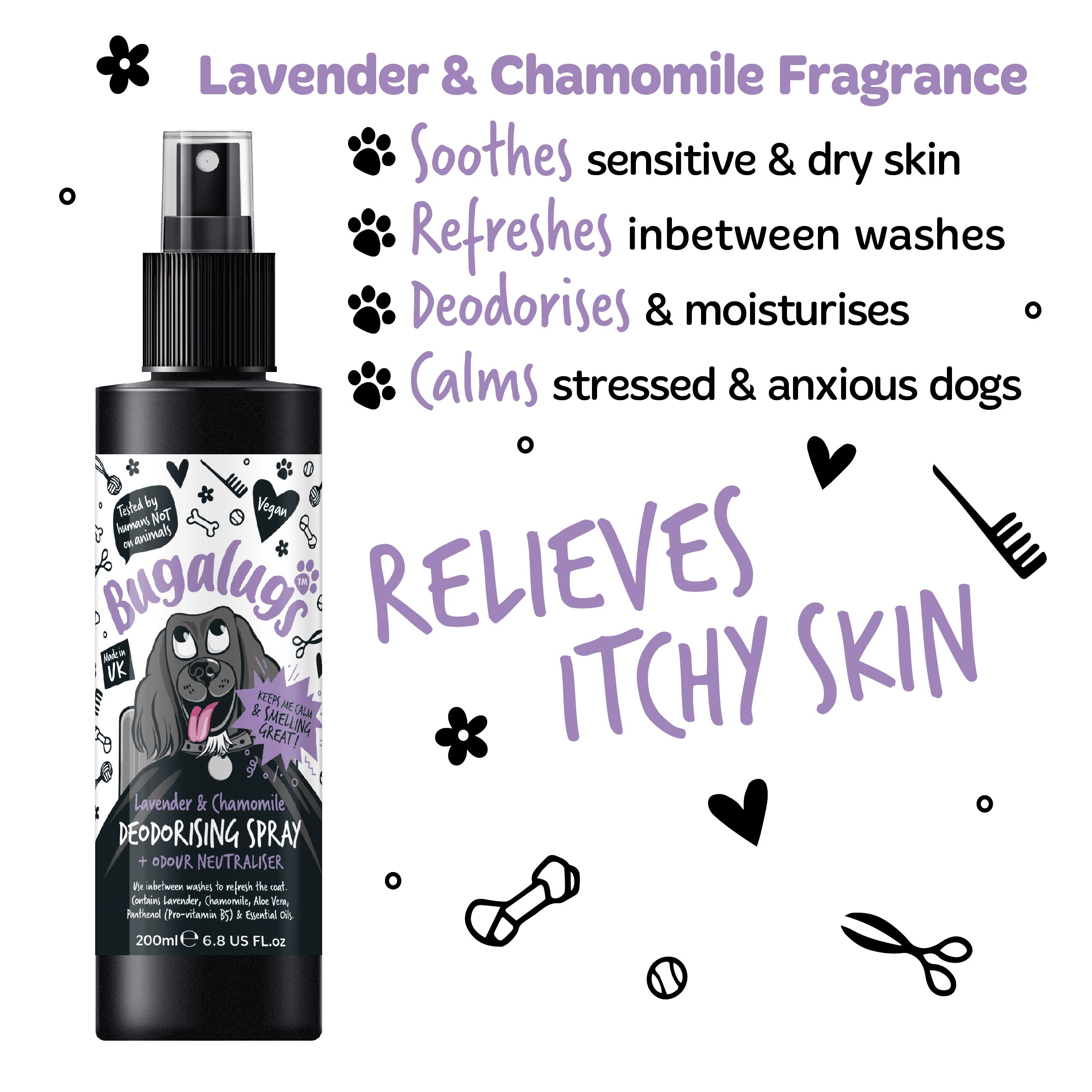 Bugalugs - DOG DEODORISING SPRAY (Lavender & Chamomile)