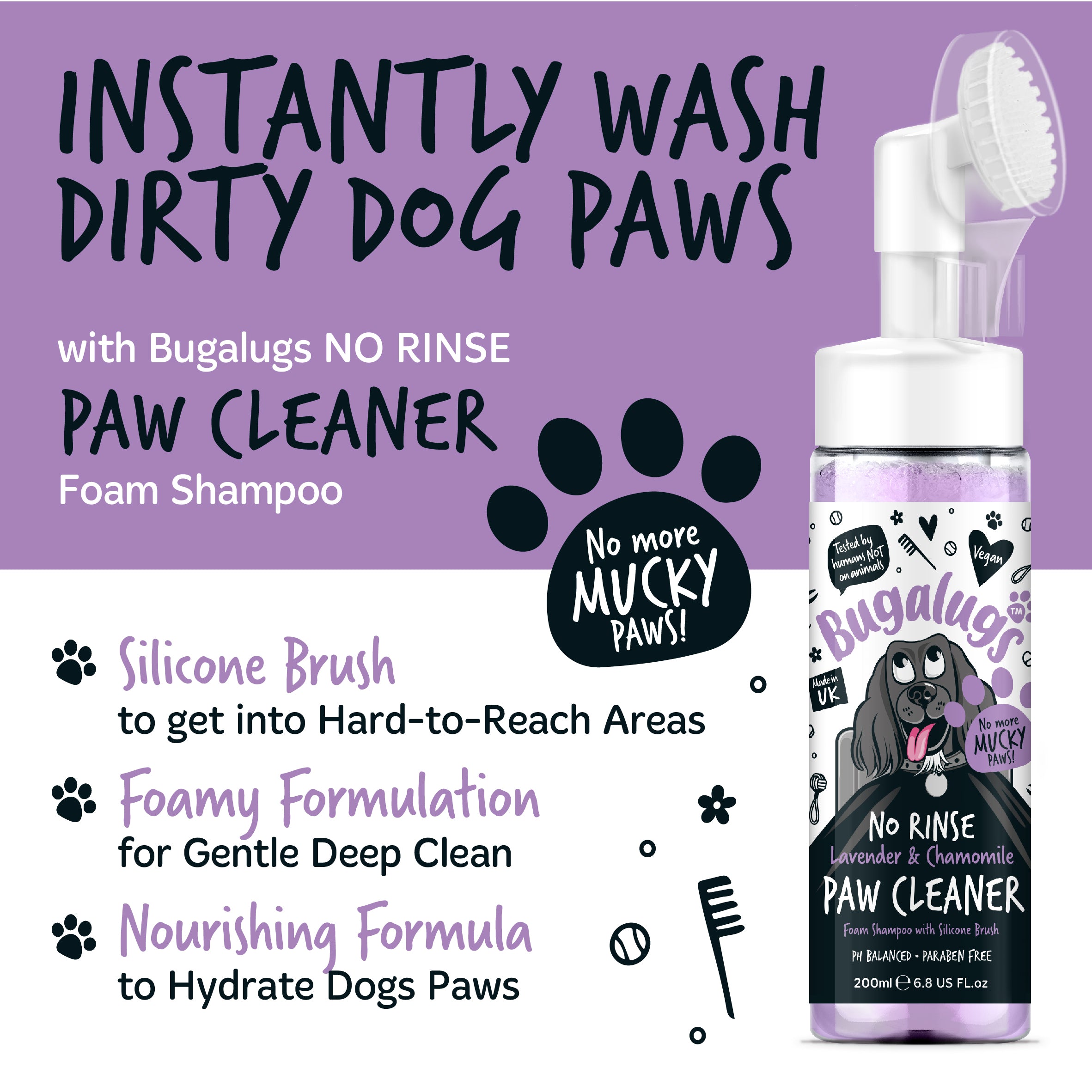 Bugalugs - NO RINSE PAW CLEANER - Lavender & Chamomile