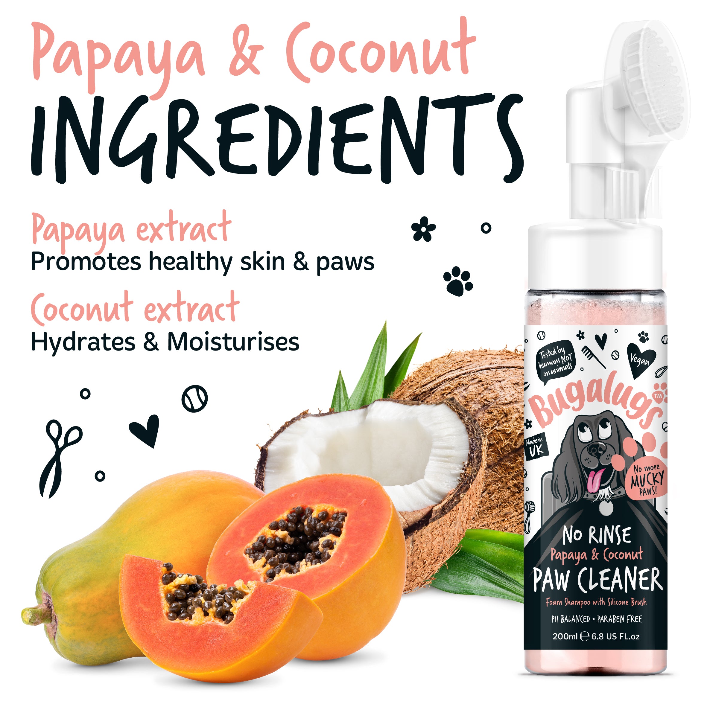 Bugalugs - NO RINSE PAW CLEANER - Papaya & Coconut