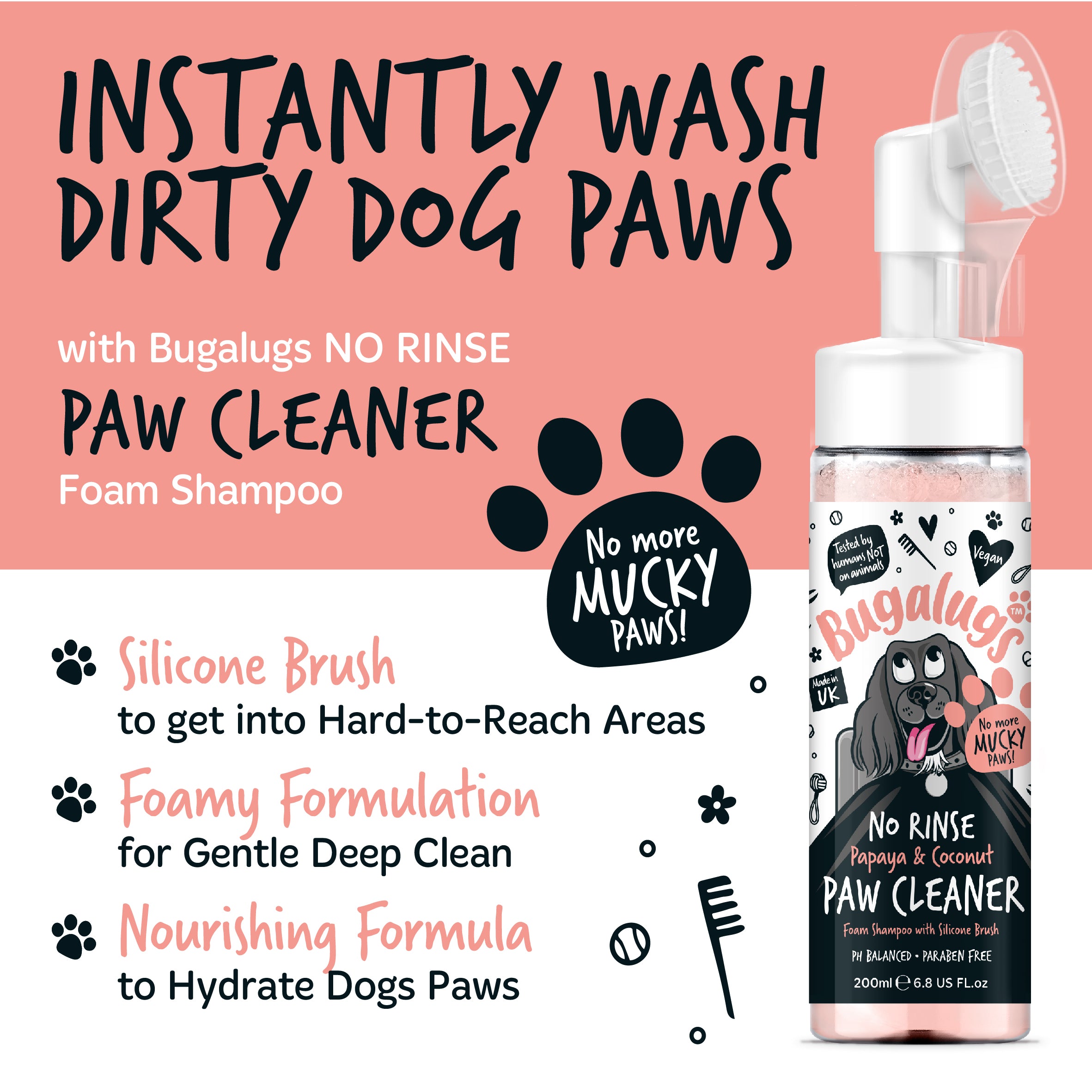 Bugalugs - NO RINSE PAW CLEANER - Papaya & Coconut