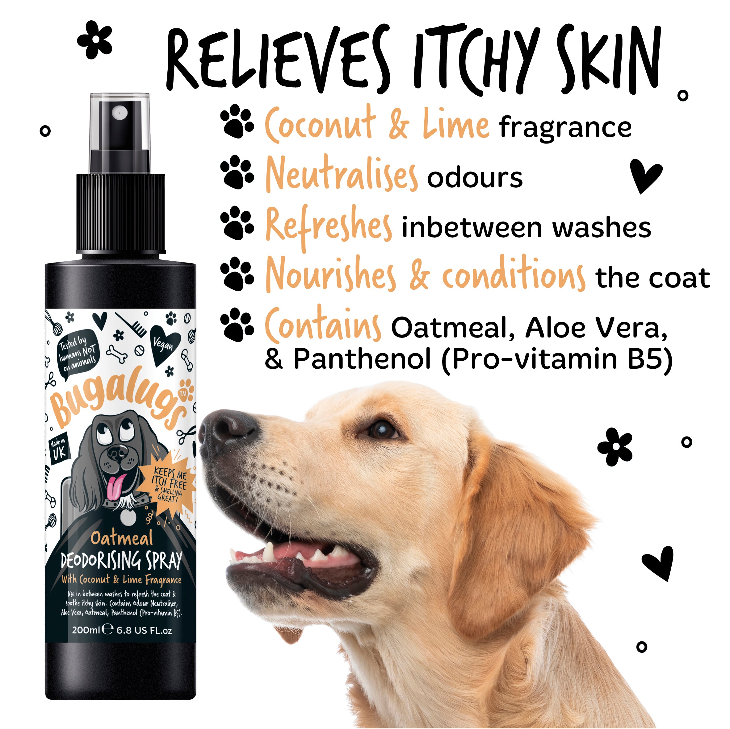 Bugalugs - DOG DEODORISING SPRAY (Oatmeal & Aloe)