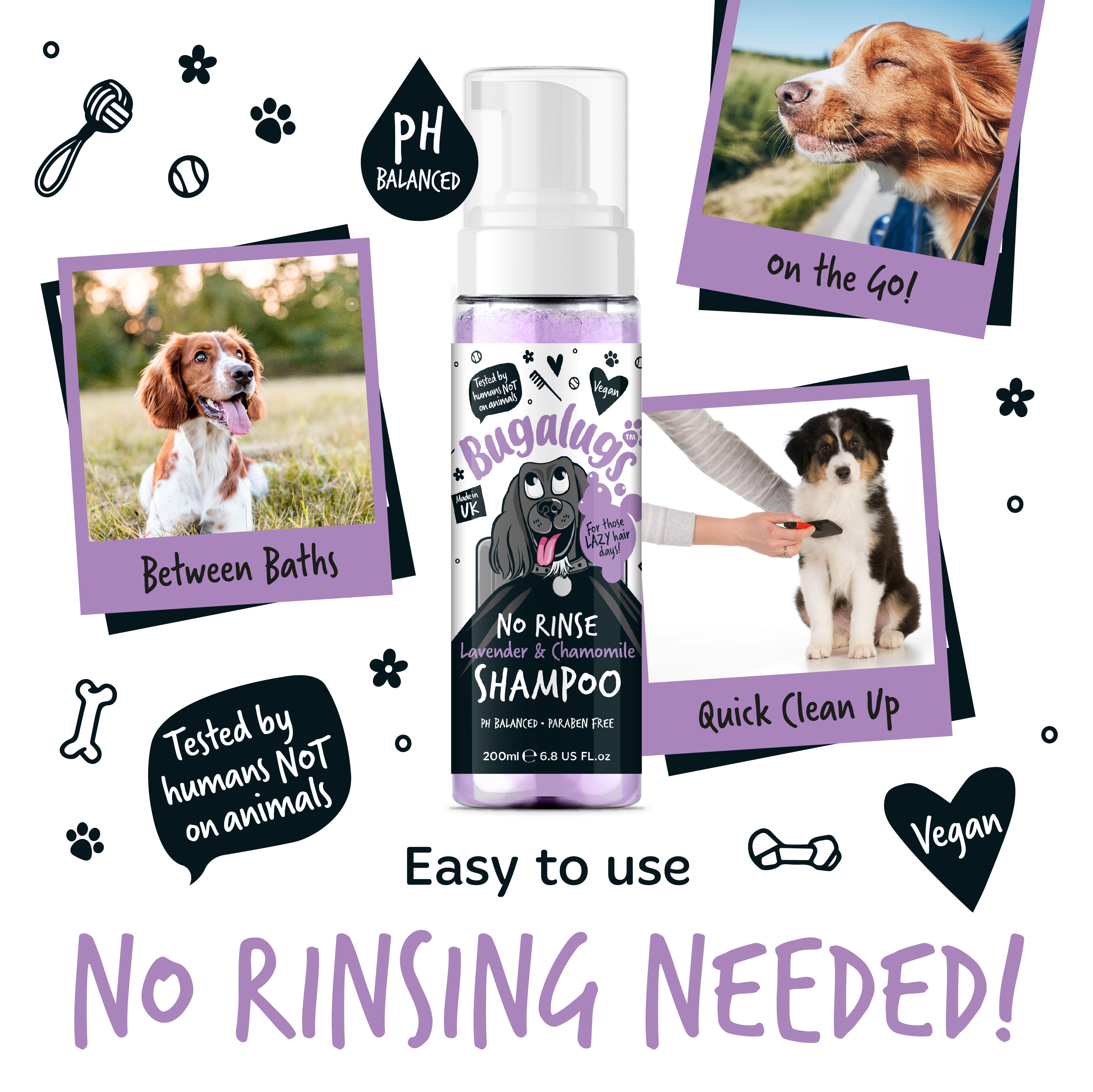Bugalugs - NO RINSE DOG SHAMPOO - Lavender & Chamomile