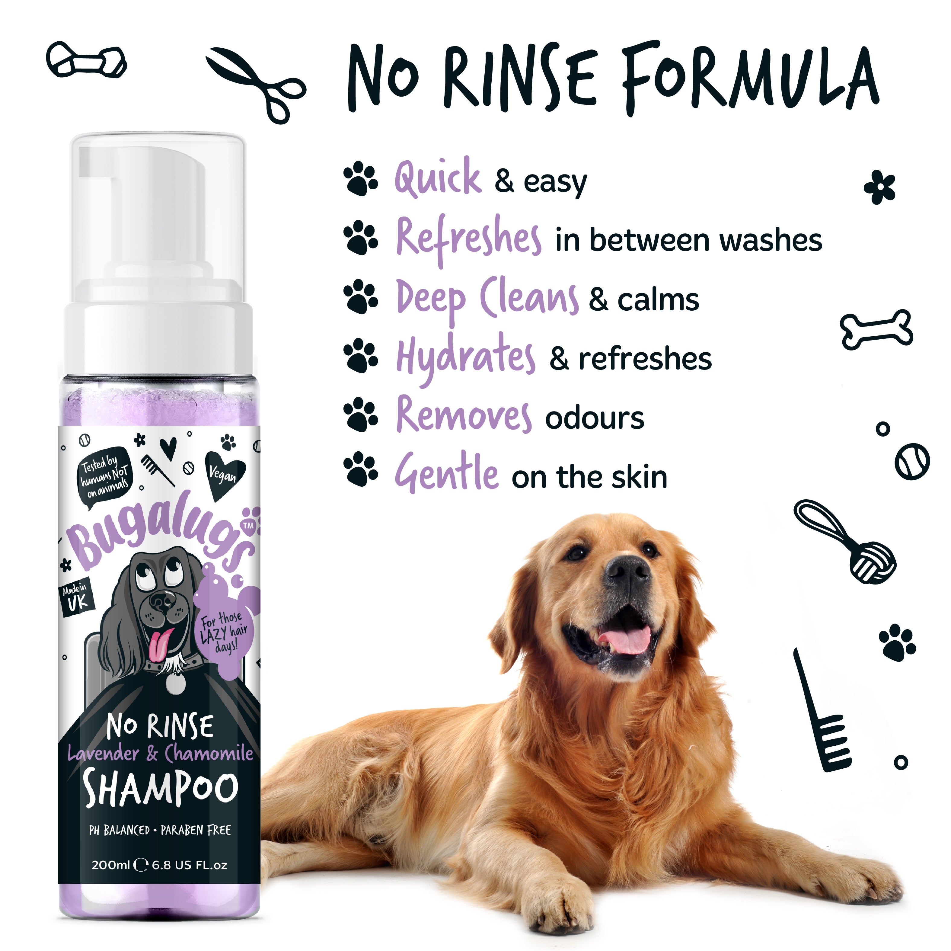 Bugalugs - NO RINSE DOG SHAMPOO - Lavender & Chamomile