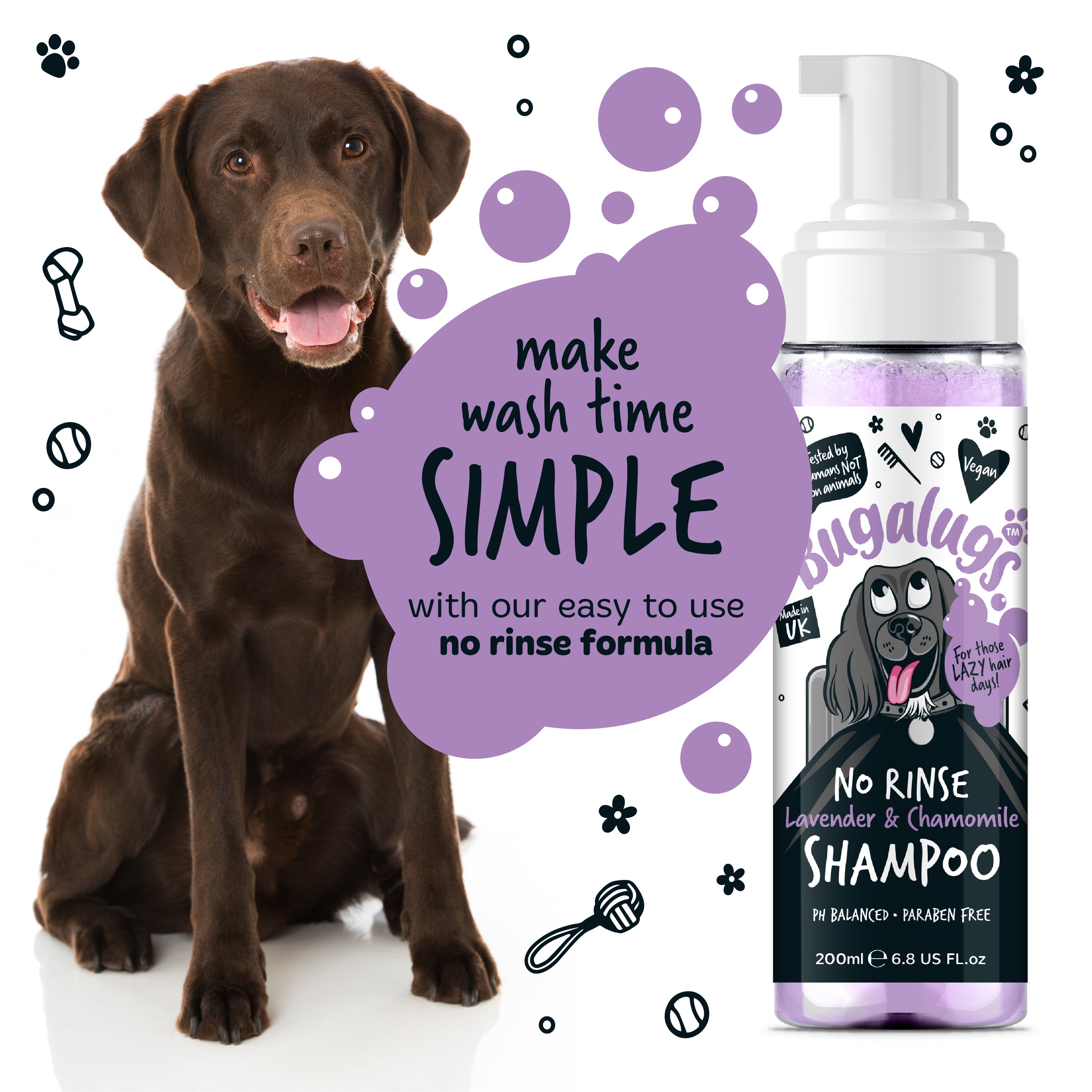 Bugalugs - NO RINSE DOG SHAMPOO - Lavender & Chamomile