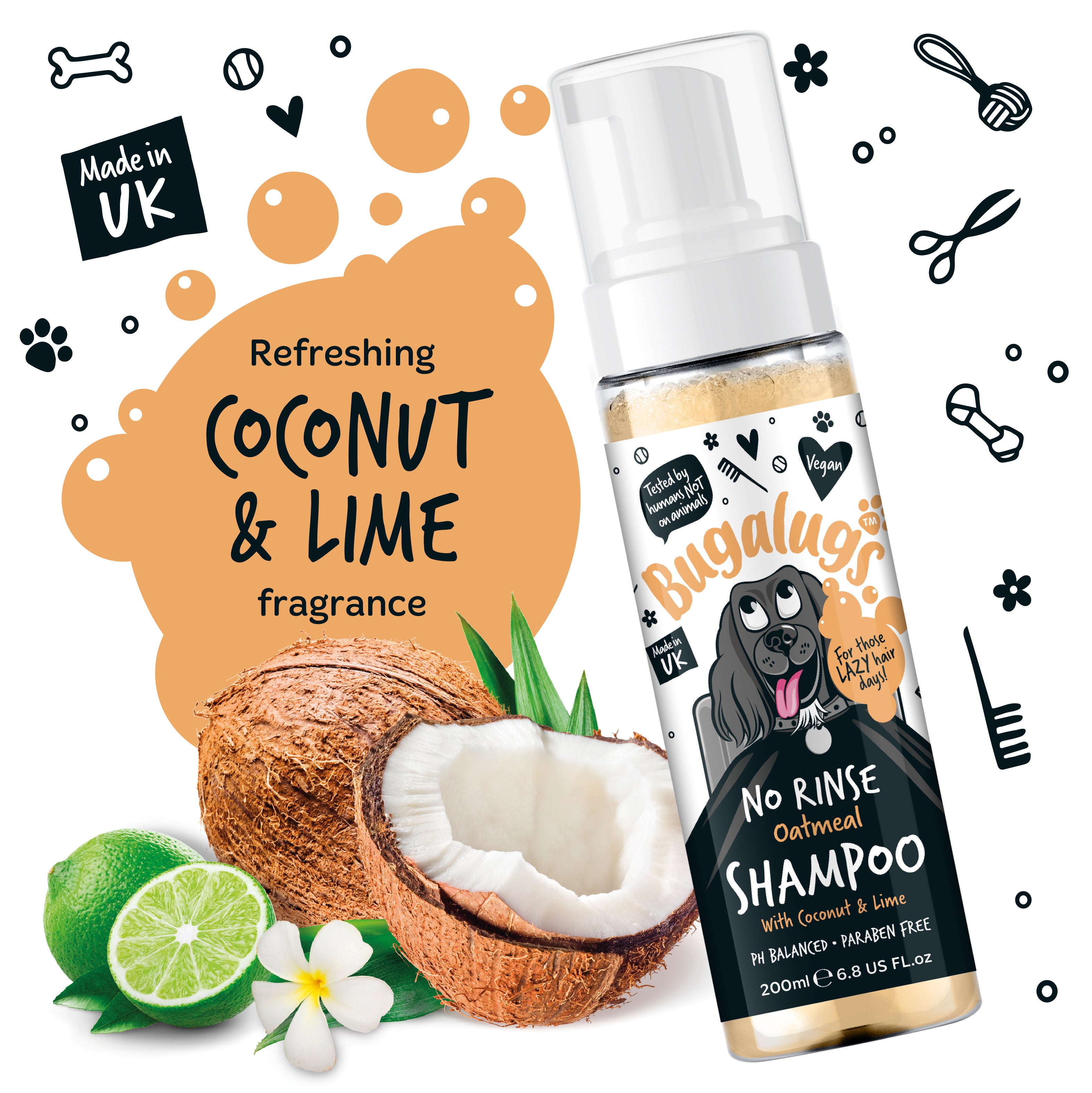 Bugalugs - NO RINSE DOG SHAMPOO - Coconut & Lime (Oatmeal)