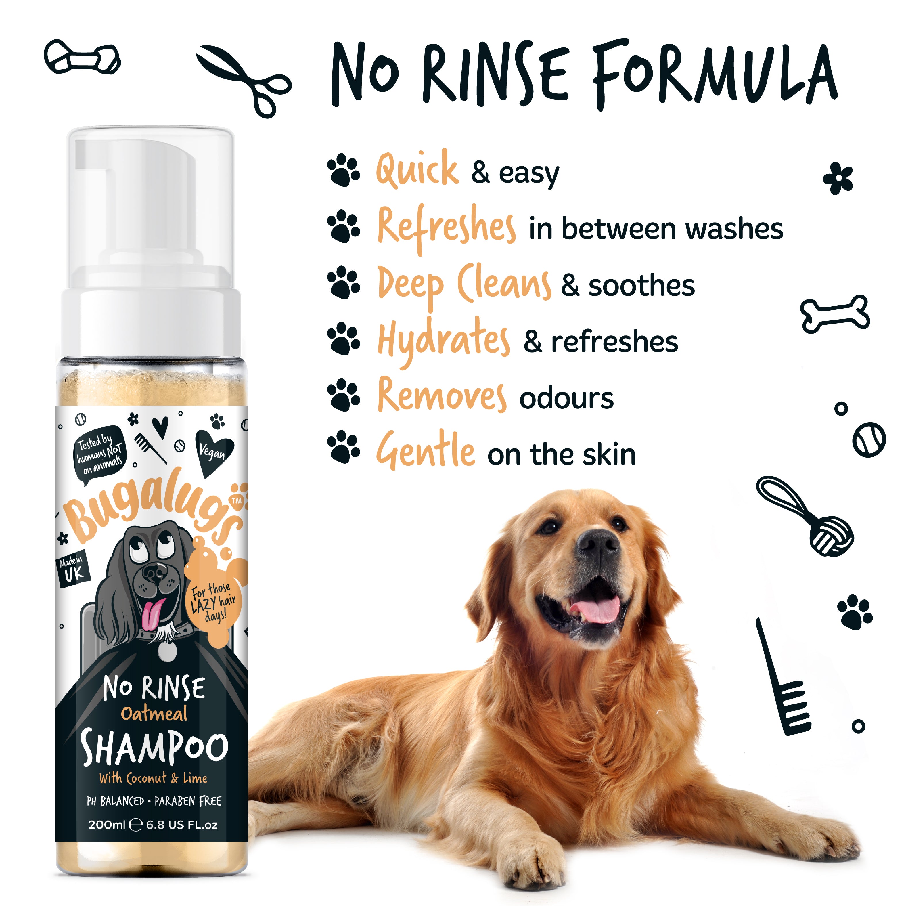 Bugalugs - NO RINSE DOG SHAMPOO - Coconut & Lime (Oatmeal)