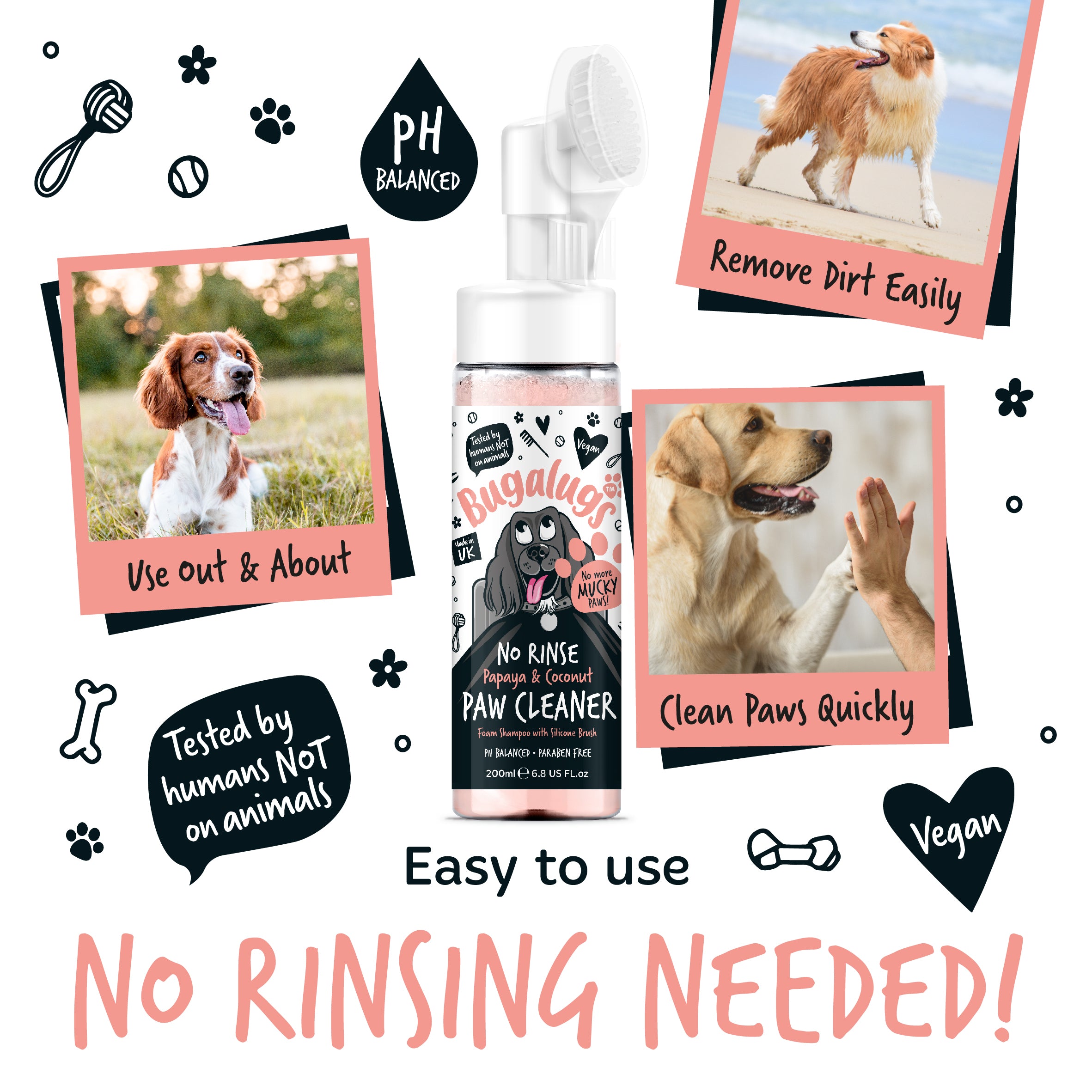 Bugalugs - NO RINSE PAW CLEANER - Papaya & Coconut