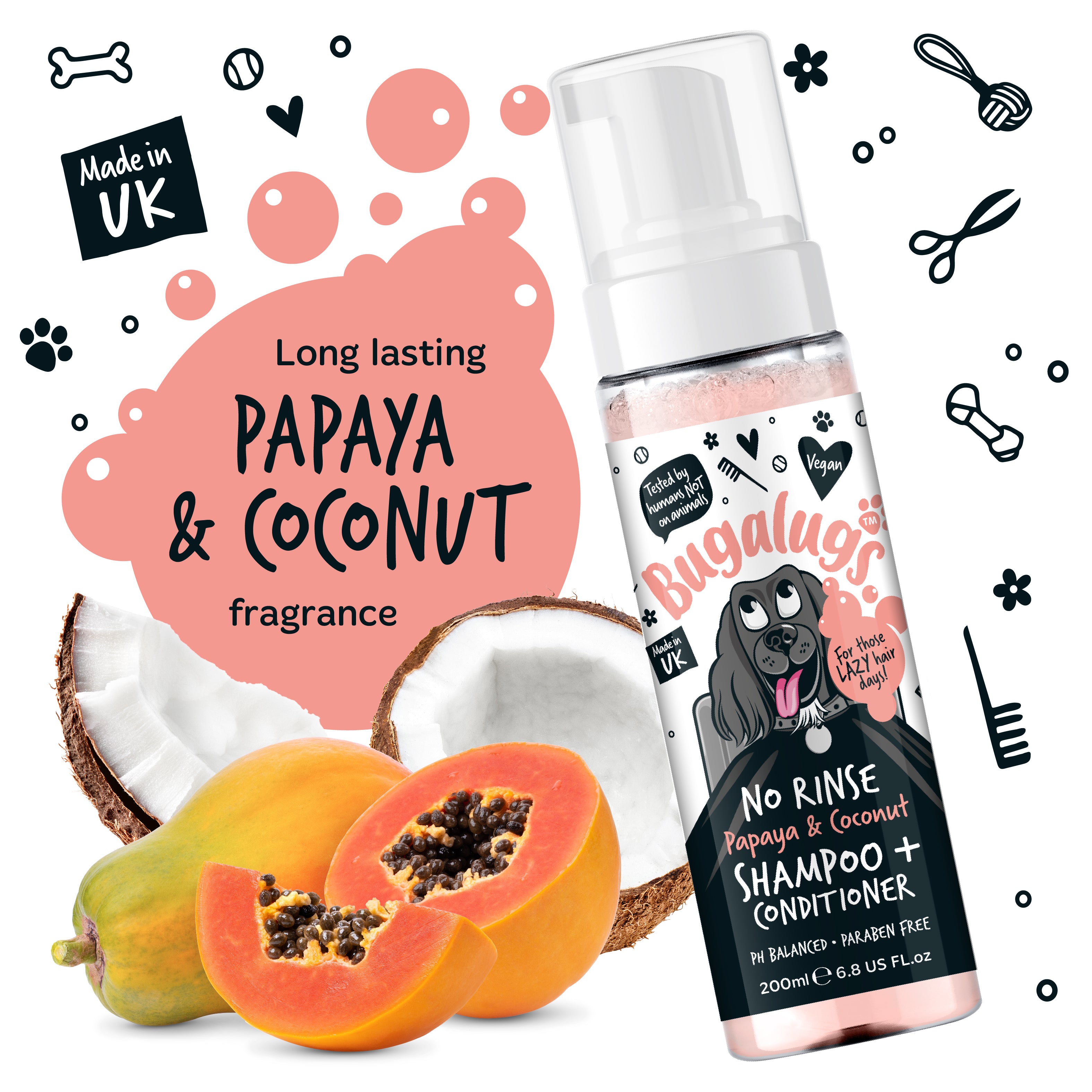 Bugalugs - NO RINSE DOG SHAMPOO - Papaya & Coconut