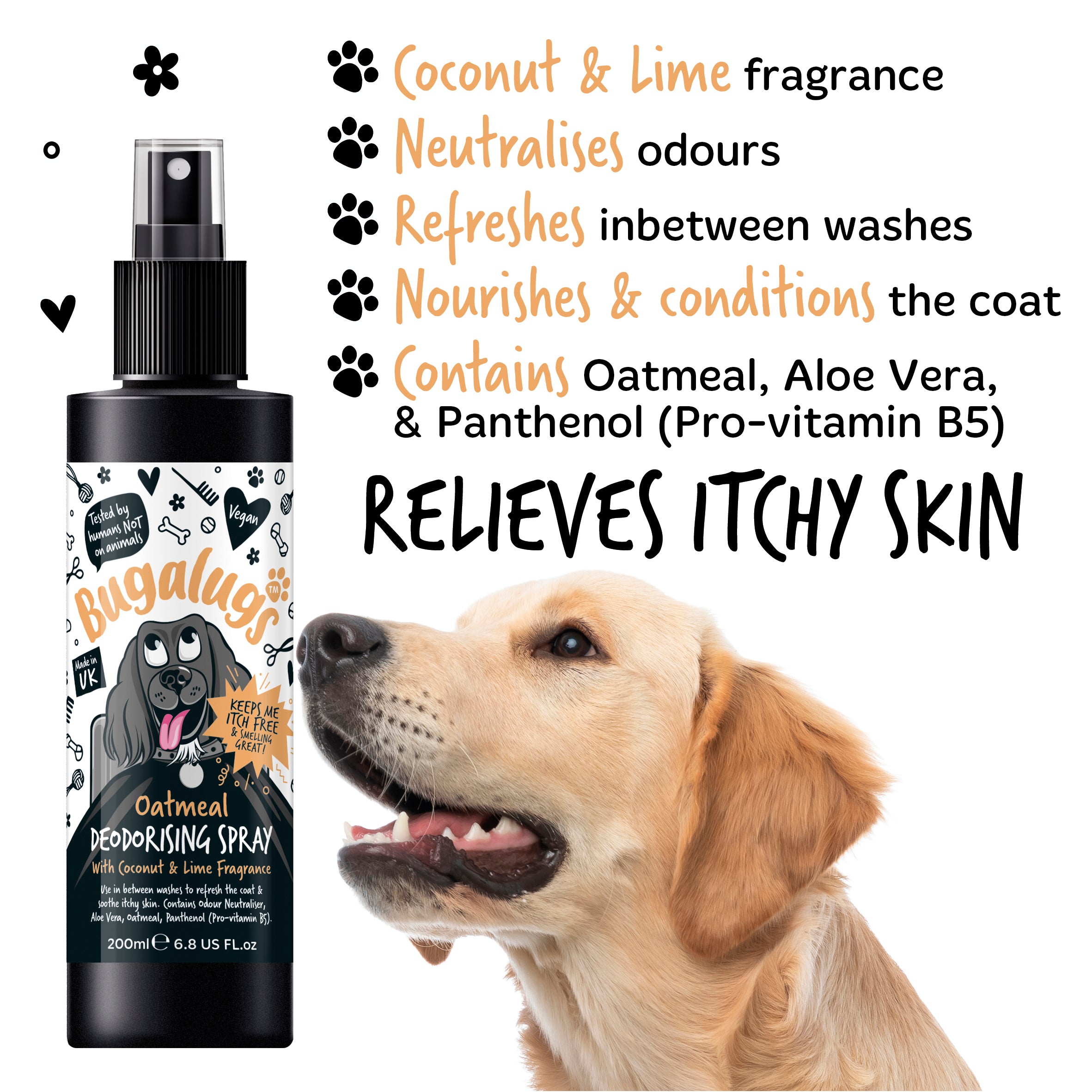 Bugalugs - DOG DEODORISING SPRAY (Oatmeal & Aloe)